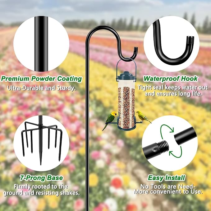 72" Shepherds Hooks for Outdoor, Heavy Duty Garden Bird Feeder Pole for Hanging - Image 2