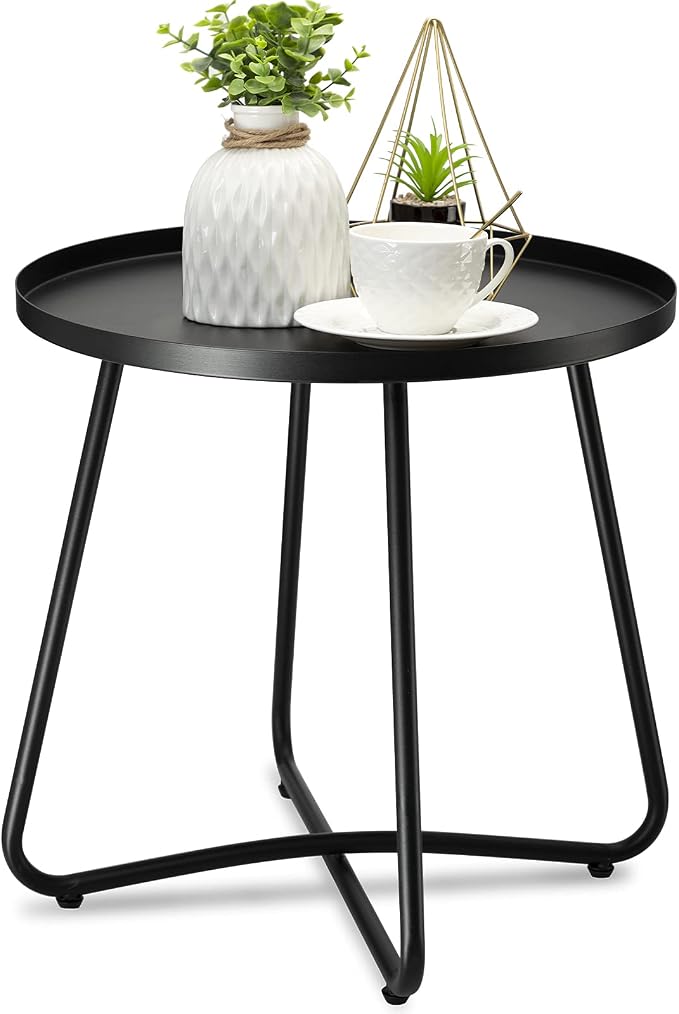 danpinera Outdoor Side Tables, Weather Resistant Steel, Small Round End Table by danpinera