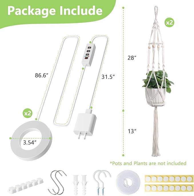 Macrame Plant Hanger with Grow Light: 2 Pack Sturdy Hanging Planters - Image 7