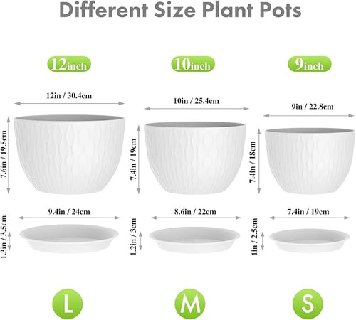 12/10/9 inch Large Plant Pots, 3 Pack Wide Flower Pots - Image 2