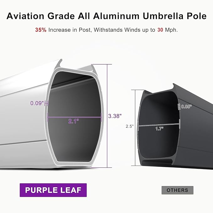 PURPLE LEAF 10ft Patio Umbrella Outdoor Square Large Cantilever Windproof - Image 5