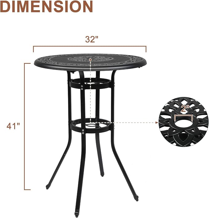 VINGLI 32"" Outdoor Bar Table, Patio Bar Height Table - Image 3