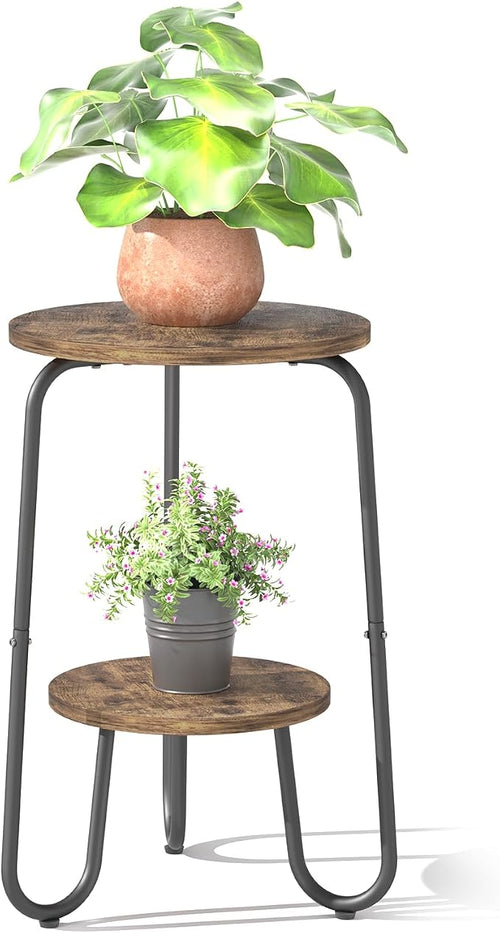 2 Tier Wood Plant Stand Indoor, Small Round Flower Pot Stand, 19.6" Tall Single by REFGY