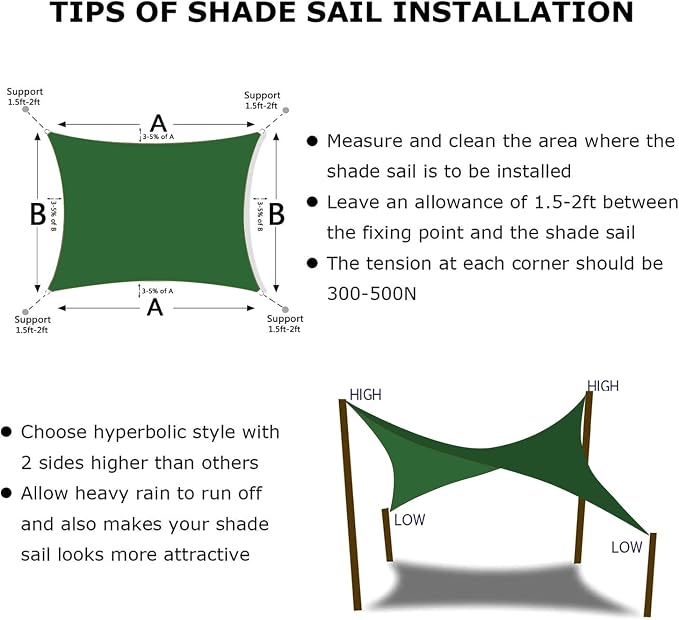 KANAGAWA 21'X22' Dark Green Custom Size Sun Shade Sail Rectangle UV Block - Image 6