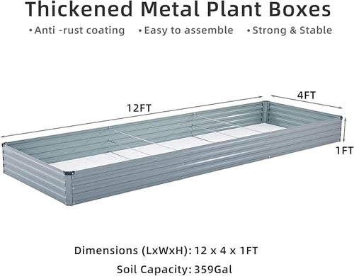 2 Pack 12x4x1FT Galvanized Raised Garden Bed Kit, Outdoor Metal Planter Box - Image 2