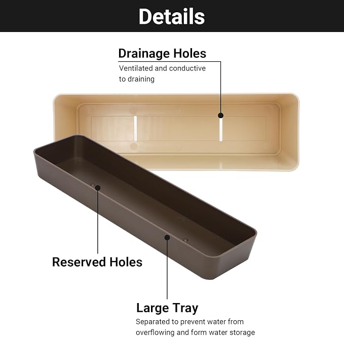 SUREAM 3 Pack Indoor Window Box Planter, 12x3.8 Inch Rectangle Herb Planter - Image 3