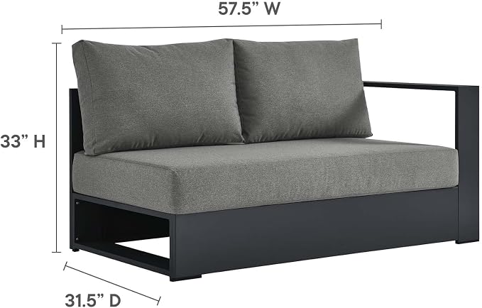 Modway Tahoe Aluminum 3-Piece Outdoor Patio Furniture Gray Charcoal, Modular - Image 7