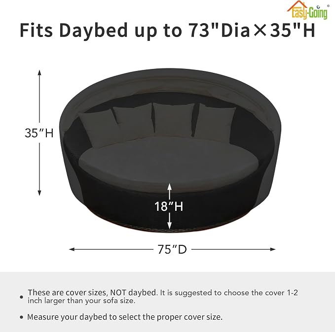 Easy-Going Heavy Duty 600D Outdoor Daybed Cover 75 Inch UV Resistant Patio - Image 2
