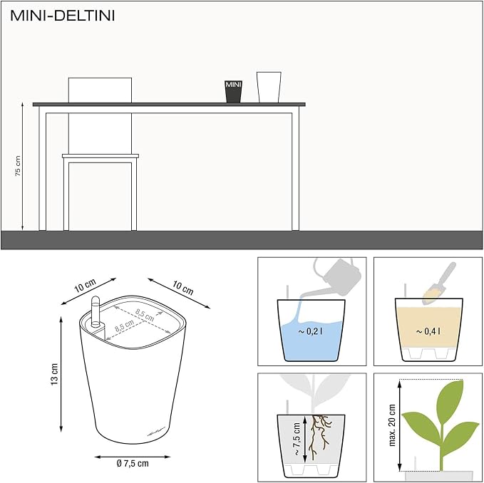 Lechuza MINI-DELTINI Cream White High Gloss, Self-Watering Small Indoor Planter - Image 7