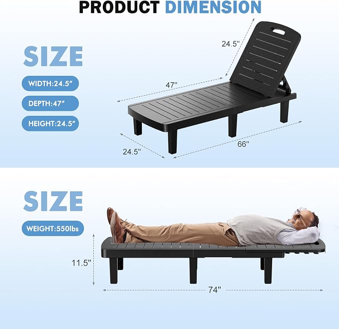 WACASA Outdoor Chaise Lounge Chairs Set of 2, Oversized Lounge Chairs - Image 2