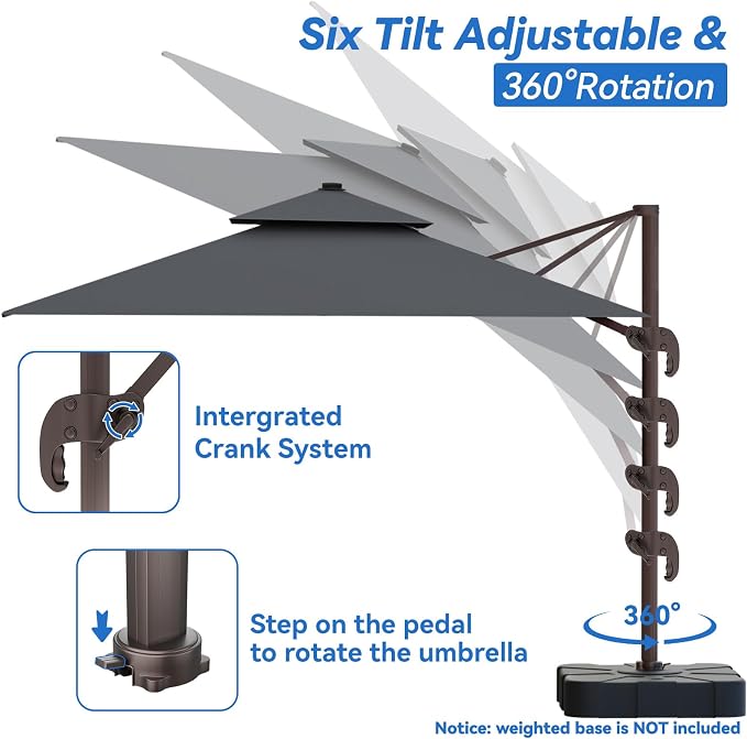 10x13FT Cantilever Outdoor Patio Umbrellas, Double Top Large Rectangle Umbrella - Image 4
