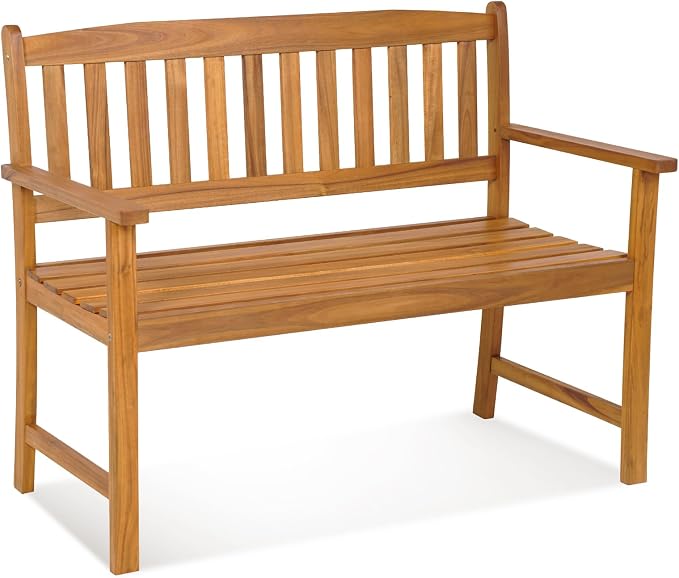 Tangkula Outdoor Acacia Wood Bench, 2-Person Garden Bench by TANGKULA