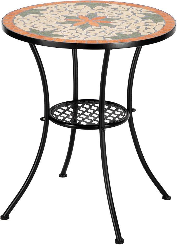 VINGLI Garden Patio Mosaic Table, Outdoor Bistro, 23.6" Round End Table by VINGLI