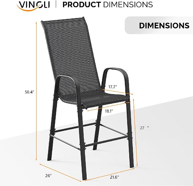 VINGLI Set of 2 Stackable Outdoor Bar Stools – Sling Chairs - Image 3