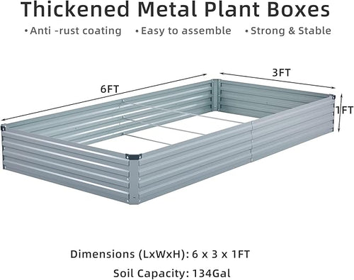 2 Pack 6x3x1FT Galvanized Raised Garden Beds Kit Outdoor Metal Gardening - Image 2