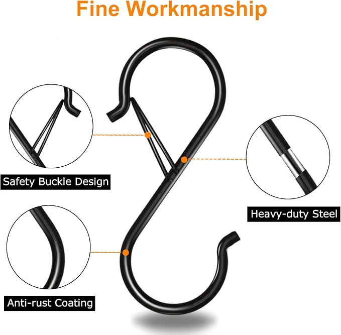 8 Pack S Hooks for Hanging, 3.5 inch Heavy Duty Metal S Hooks - Image 3