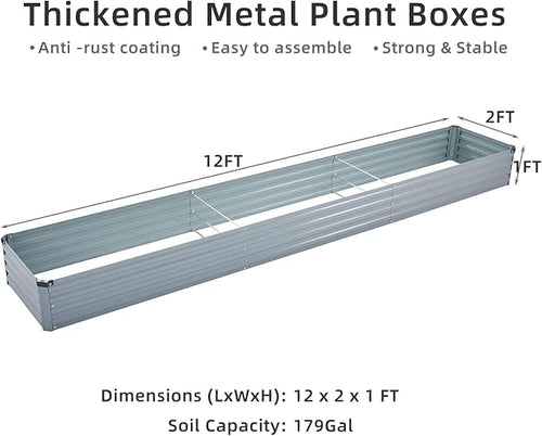 2 Pack 12x2x1FT Galvanized Raised Garden Bed Kit, Outdoor Metal Planter Box - Image 2