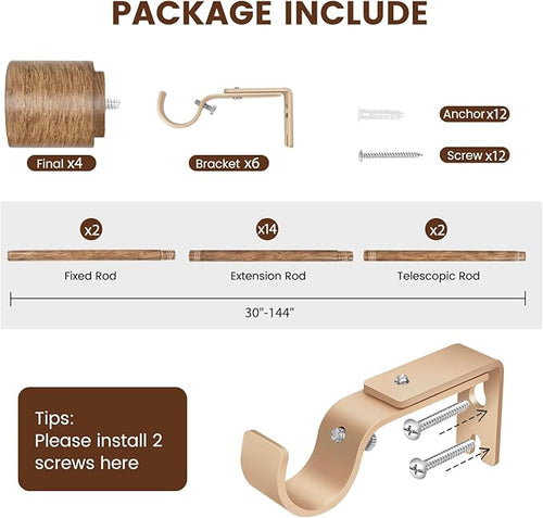 1” Diameter Curtain Rods Itself is 30 to 144 inch 2 Pack Fit 30-142 inch - Image 2