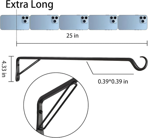 2 Pack Extra Long 25 Inch Heavy-Duty Rust-Resistant Solid Steel Plant Hangers - Image 2