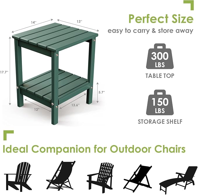GREENVINES Adirondack-Outdoor-Side-Table | Set of 4 | 14 x 13 Inches | HDPE - Image 3