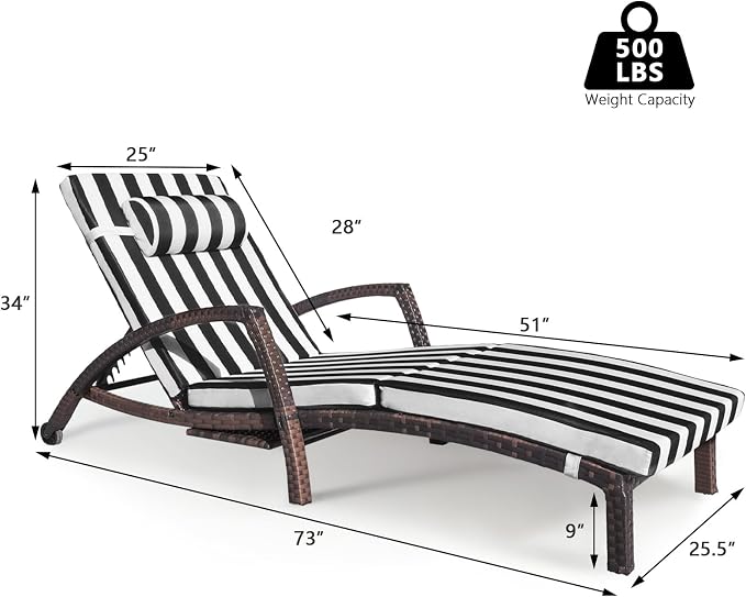 Chaise Lounge Chairs Outdoor Set of 4, Comfy Outside Wicker Patio Pool Lounge - Image 6