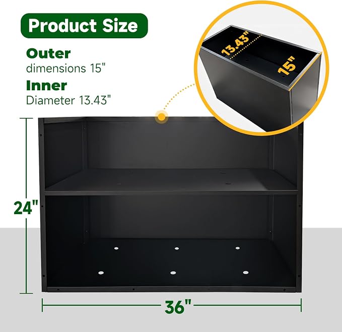 Black Steel Metallic Heavy Planter 36" x 15" x 24" - Image 7