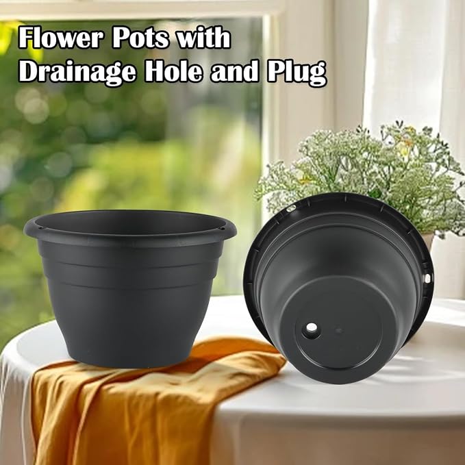 5 Pack 10 Inch Plant Pots Plastic Planters - Image 6