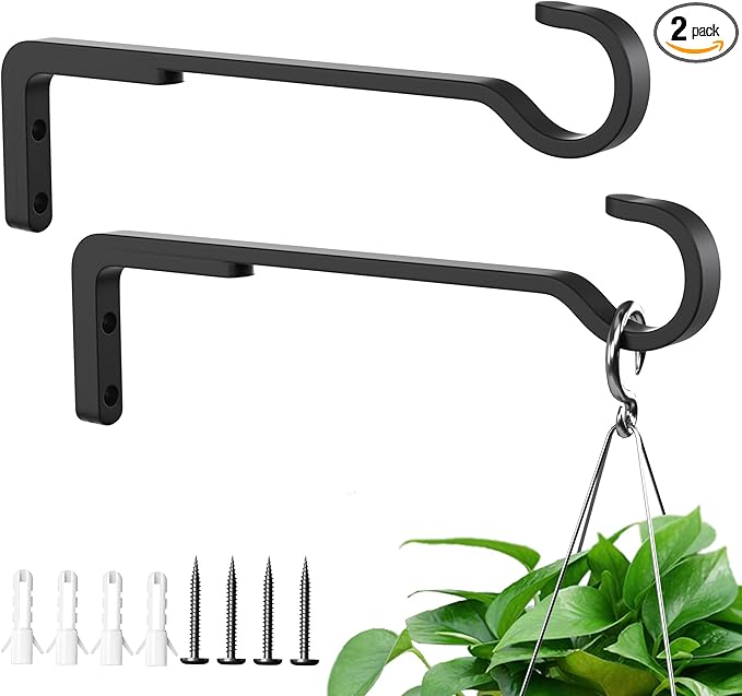 8 Inch 2 Pack Black Heavy Duty Outdoor Plant Hangers, Iron Hanging Plant by saffruff