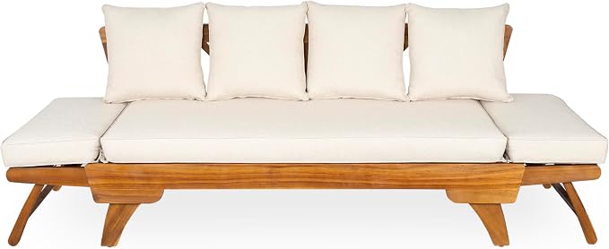 Christopher Knight Home Gary Patio Convertible Couch, Wooden Outdoor Daybed - Image 6