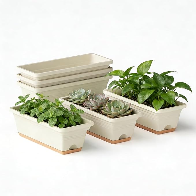 Window Box Planter, 6 Pack Plastic Vegetable Flower Window Planters Boxes 16 by LesOasis
