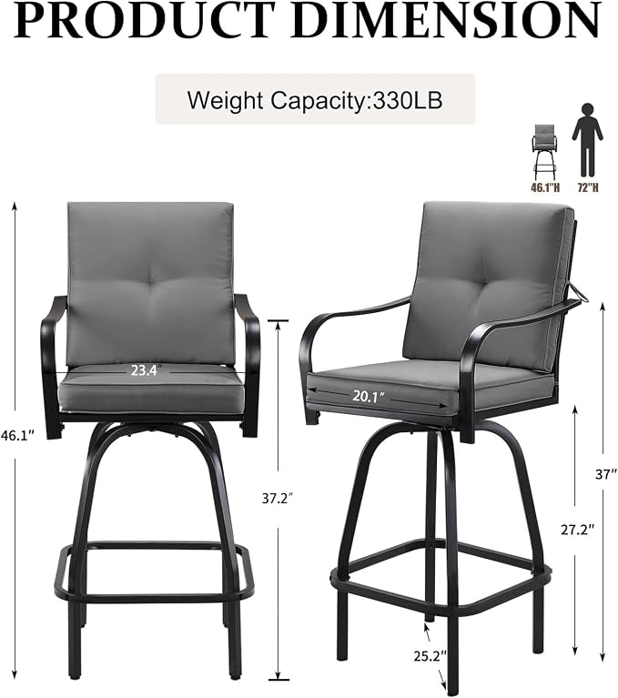 Patio Swivel Bar Stools, Outdoor Bar Height Swivel Chairs Set of 6 - Image 3
