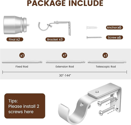1” Diameter Curtain Rods Itself is 30 to144 inch 1 Pack Fit 30-142 inch - Image 2