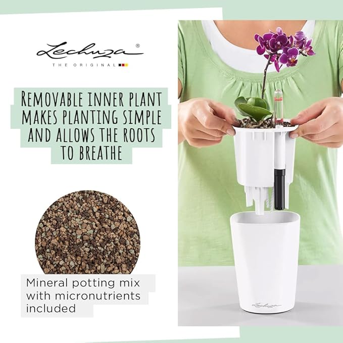 Lechuza MINI-DELTINI Cream White High Gloss, Self-Watering Small Indoor Planter - Image 3