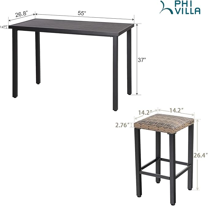 PHI VILLA 5 Piece Patio Bar Set, Bar Height Outdoor Dining Set - Image 6