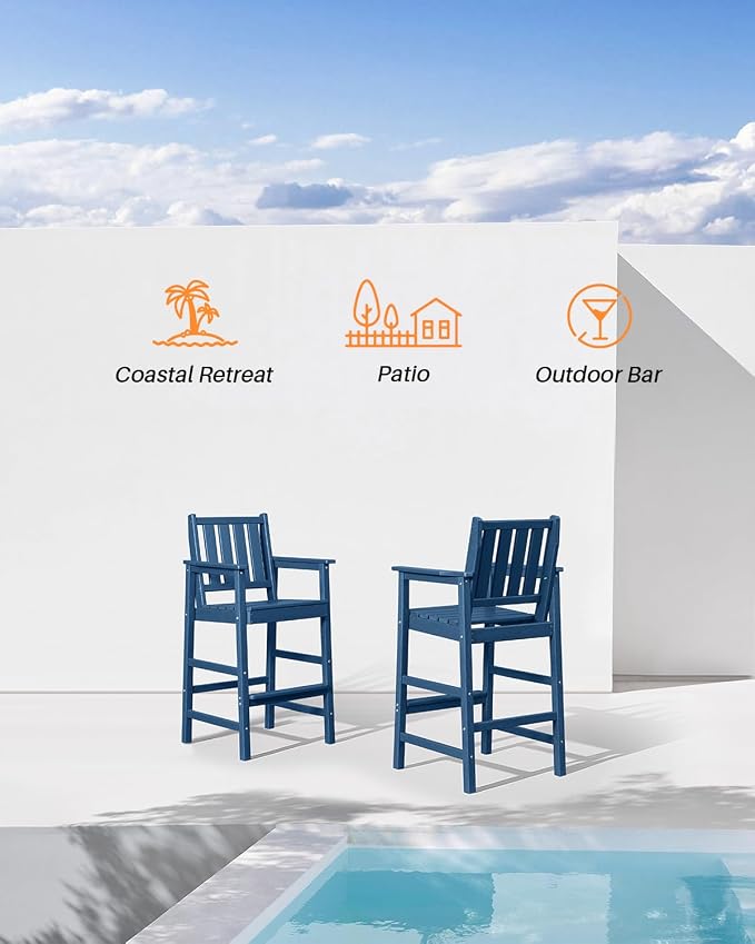 5-Piece HDPE Patio Bar Set, Rectangular Bar Height Table and 4 Adirondack Bar - Image 6