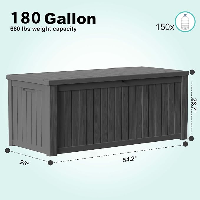 EasyUp 180 Gallon Outdoor Storage Box, Resin Waterproof UV-Resistant Deck Box - Image 2