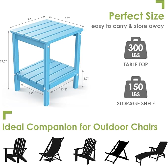 GREENVINES Adirondack-Outdoor-Side-Table | Set of 4 | 14 x 13 Inches | HDPE - Image 3