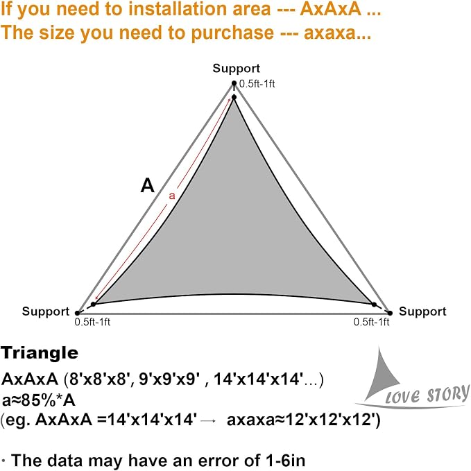 LOVE STORY 20' x 20' x 20' Triangle Shade Sail Sunshade Sail UV Block - Image 2