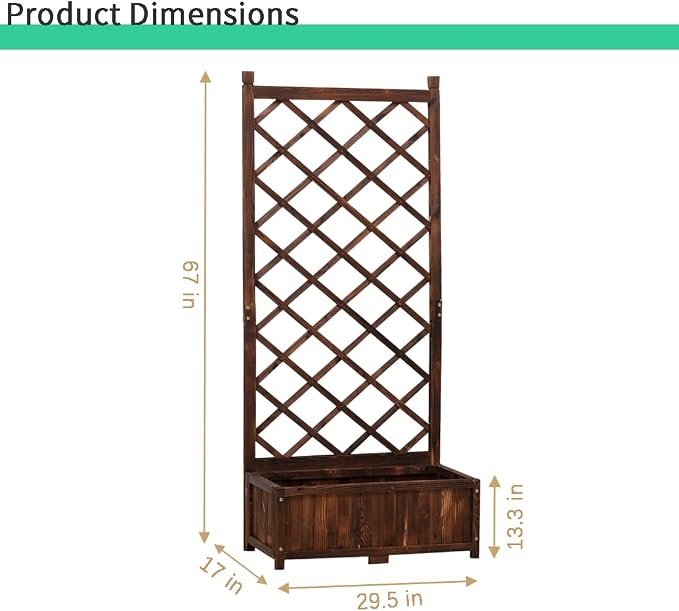 Anraja Raised Garden Bed with Trellis Wooden Planter Box Outdoor Wood Privacy - Image 3