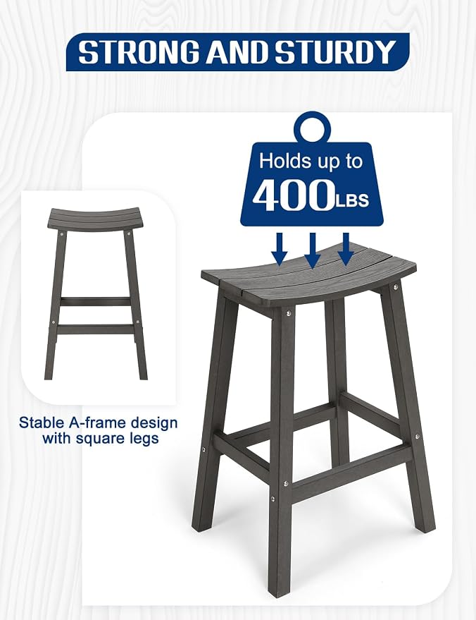 Weatherproof Bar Stools Set of 4, Saddle Seat, Bar Height Stools - Image 4