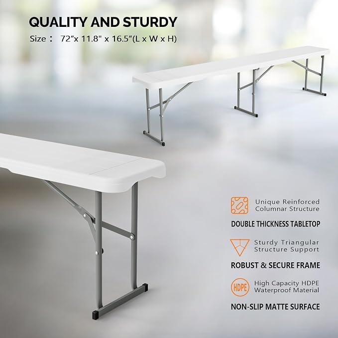 VINGLI 6 feet Plastic Folding Bench, Portable in/Outdoor Picnic Party Camping - Image 4