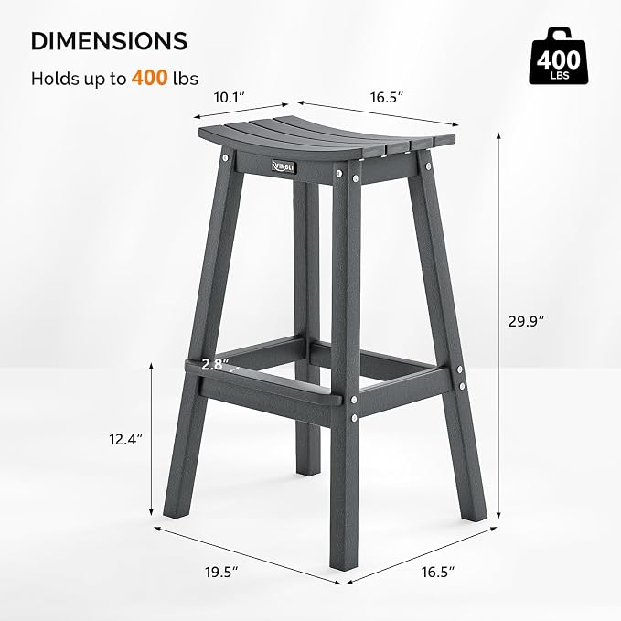 VINGLI 29 Inch Outdoor Bar Stools Set of 4, HDPE Weather Resistant Barstools - Image 3