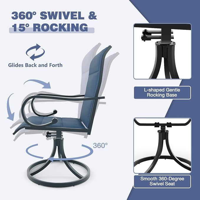 MELLCOM 7 Pieces Outdoor Dining Set, 6 Swivel Rocker Chairs - Image 3
