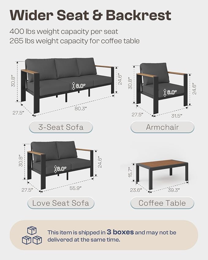 Aluminum Outdoor Sofa Bistro Set, 3 Piece Outdoor Patio Furniture Set - Image 7