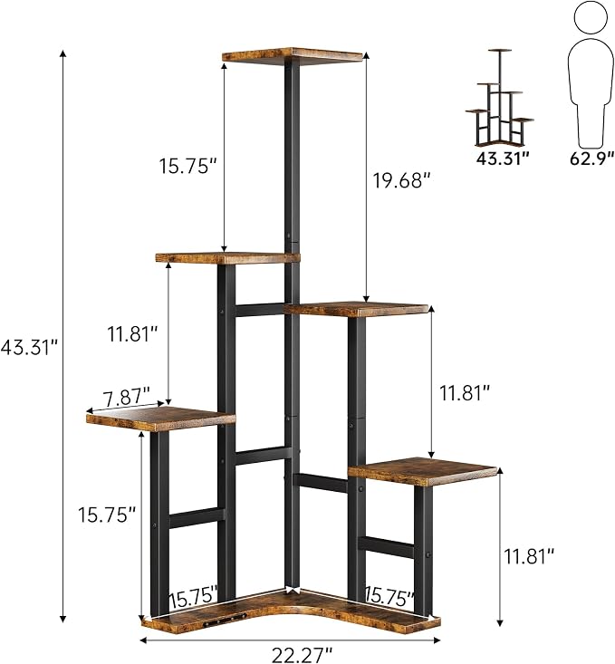 Corner Plant Stand Indoor with Grow Lights, 6 Tiered Corner Plant Shelf Flower - Image 3
