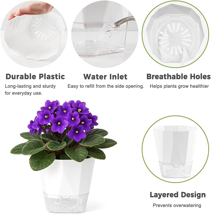 6 Pack Self Watering Pots for Indoor Plants, 8.4 Inches Self Watering Planters - Image 4