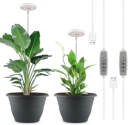 2 Pack 11 Inch Plant Pots with LED Grow Lights, Drainage Holes & Plug, Soil by RooTrimmer