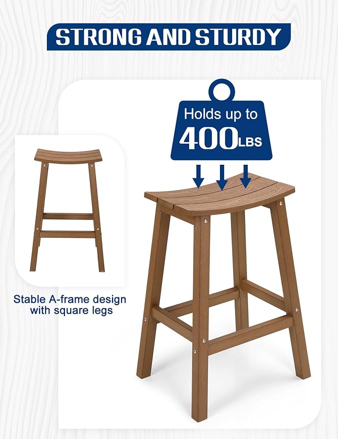 Weatherproof Bar Stools Set of 2, Saddle Seat, Bar Height Stools - Image 4