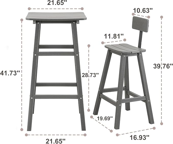 Bar Height Chairs Set of 2, HDPE Bar Height Outdoor Chairs, Weather Resistance - Image 3