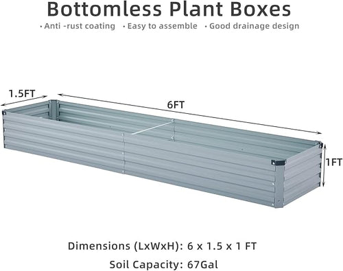 2 Pack 6x1.5x1FT Galvanized Raised Garden Beds Kit Outdoor Metal Gardening - Image 2